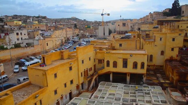 Traditional tannery in ancient medina of Fez, Morocco