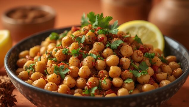 Chickpea salad from Morocco, served warm