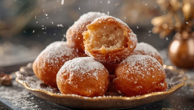 Classic Dutch New Year's Eve treat: powdered sugar-coated oil fritters