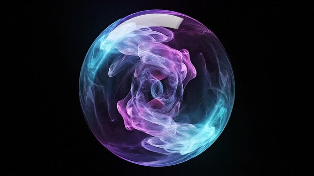 Abstract colorful gradient circle isolated on black background. Futuristic AI assistant bubble logo app screen animation, smart personal artificial intelligence chatbot technology concept