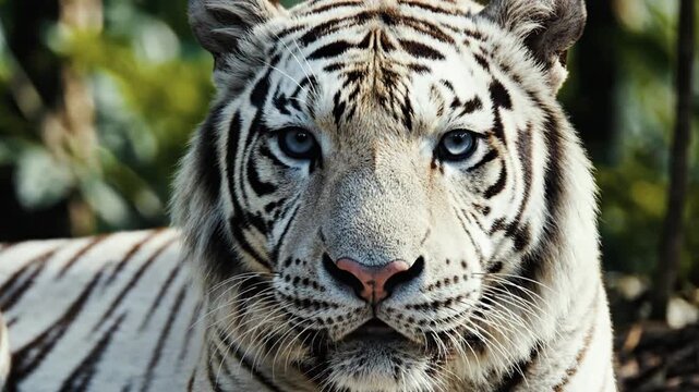 Close-up of majestic white tiger in natural outdoor habitat
