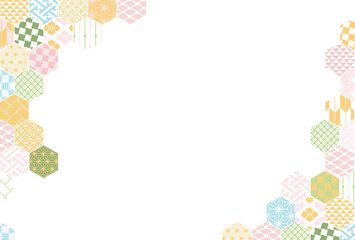 【春の背景素材】伝統文様のカラフルな和柄イラスト