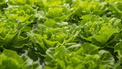 Close-up of fresh lettuce varieties: Green Cos, Red Oak, and Green Oak from a hydroponic farm. Focus on organic agriculture and healthy vegetables