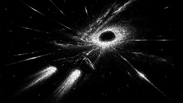 Black hole or space wormhole vortex as stipple vector digital black and white abstract cosmic background for modern artistic design.