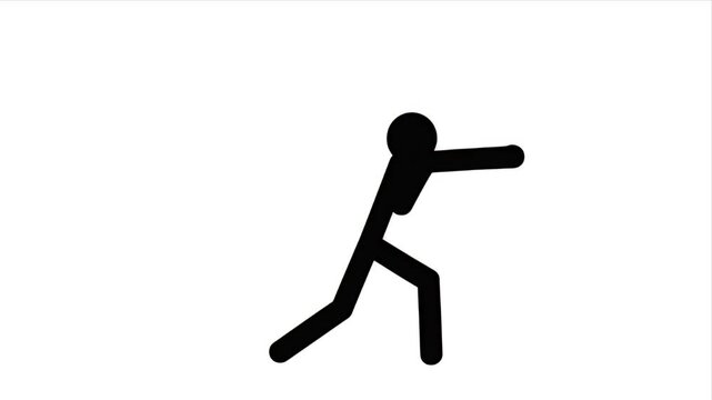 Animated Silhouette Stick Figure Performing Martial Arts Kick Isolated on White Background Simple Minimalist Design