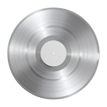 Pristine silver colored vinyl record album showcasing detailed grooves and a blank center label ideal for music production mockups&nbsp;&nbsp;