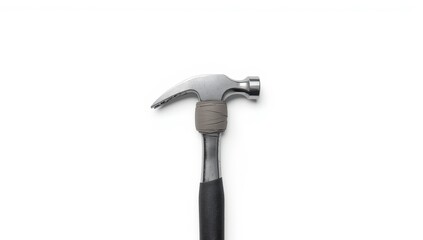 Rubber-handled hammer on a white backdrop