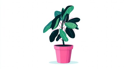 Obraz premium Potted plant with green leaves in a pink pot.