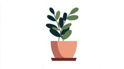 Obraz premium Simple illustration of a potted plant with green leaves.