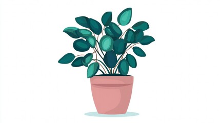 Fototapeta premium Potted plant with green leaves in a pink pot.