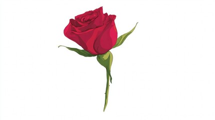 Fototapeta premium Beautiful red rose with green leaves on white background.
