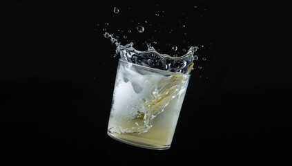 Splash of gin and tonic on dark backdrop