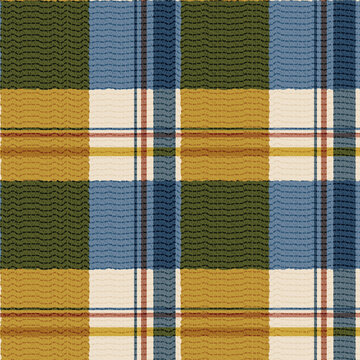 Premium seamless vector plaid with wavy texture in an autumnal palette of mustard, slate, and olive. Rustic tartan background for professional apparel design, seasonal web banners, and interior textil