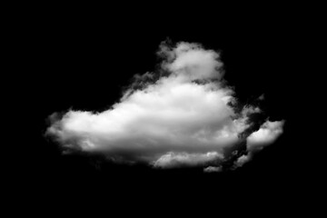 Fluffy white clouds floating on black background