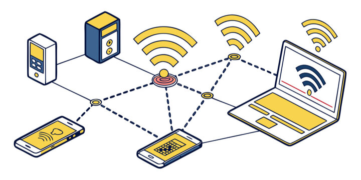 Wireless network connecting multiple devices through a central router