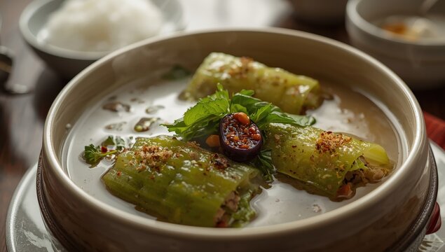 Stuffed bitter melon soup, canh kho qua