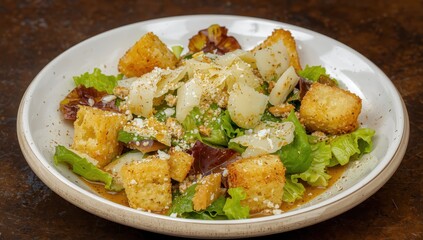 Tasty Caesar salad featuring parmesan, fresh croutons, and dressing
