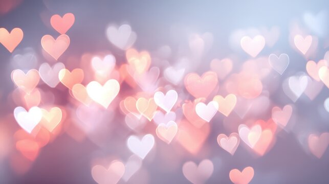 Romantic love theme for Valentines Day. A vibrant, heartshaped bokeh effect with a blurred background, creating a dreamy and romantic atmosphere.