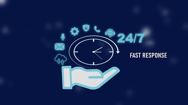 24/7 Fast Response Customer Support Service Concept with Hand Holding Clock and 24/7 support customer service