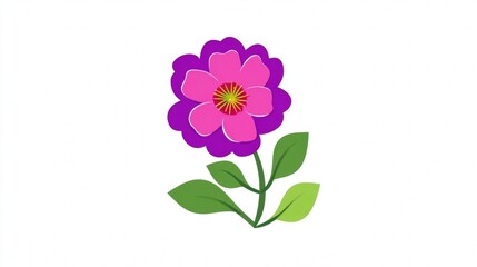 Obraz premium Vibrant Pink Flower with Purple Edges and Green Leaves.