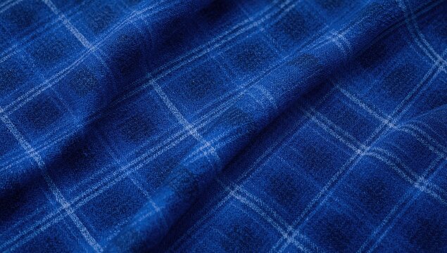 Textured background of blue plaid fabric