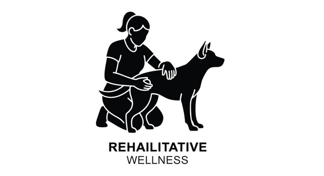 Rehabilitative wellness icon with dog and therapist