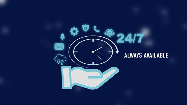 24/7 Availability Service Concept with Hand Holding Clock and always available customer service support