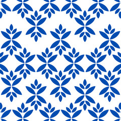 Fototapeta premium Minimalist Blue Floral Damask Seamless Pattern
