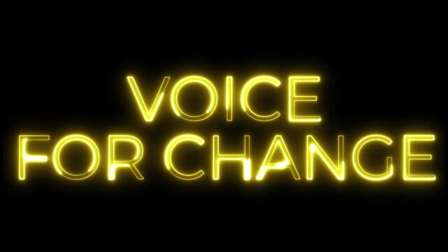 Voice for Change Neon Glow Text Animation on Black Background