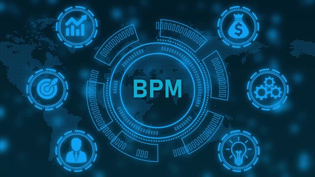 BPM Business Process Management Concept with Global Network and Icons efficiency workflow