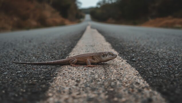 a lifeless lizard on a concrete path