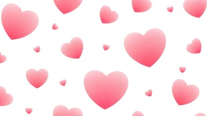 Pink hearts of various sizes scattered across a white background for love or valentines day