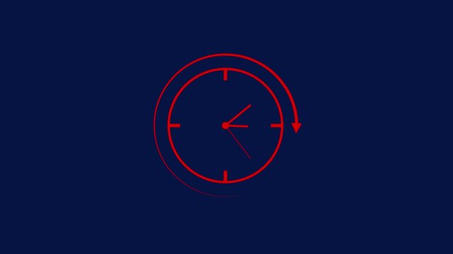 Red Animated Clock Time Concept with Rotating Arrows on Dark Blue Background red clock