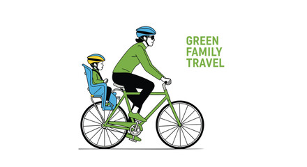 Fototapeta premium Family cycling icon, green family travel