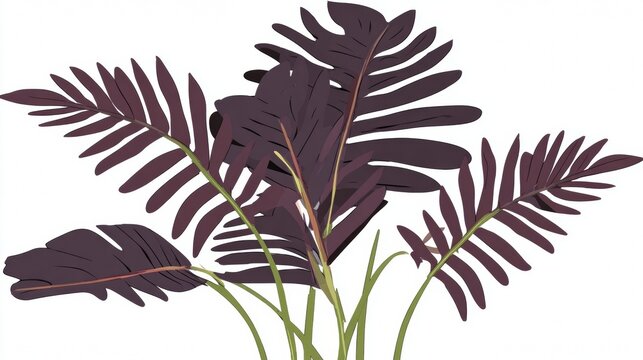 Illustration of dark purple leaves on green stems against a white background.