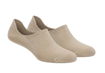 A pair of beige no-show socks with a soft and fuzzy texture. isolated on transparent background