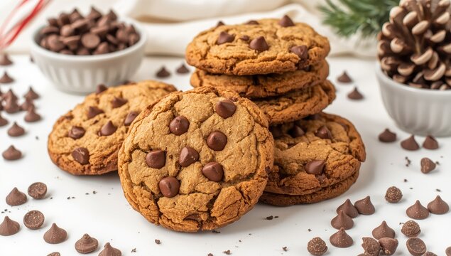 Chocolate chip cookies are popular during Christmas and Eid celebrations on a white background