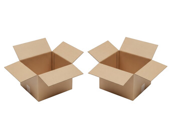 Two open cardboard boxes, ready for packaging. isolated on transparent background