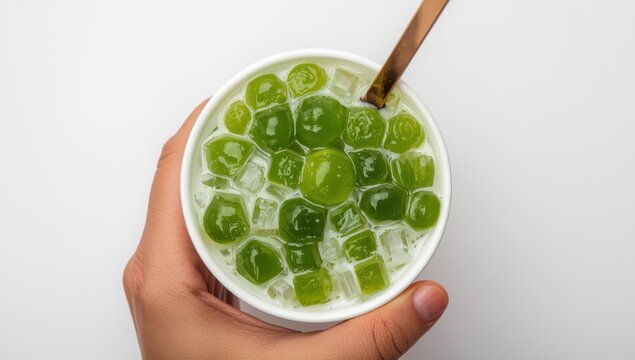 Cendol is a traditional Javanese iced dessert made with green rice flour jelly, coconut milk, and palm sugar syrup