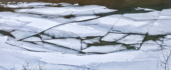Austrian mountain stream with broken ice sheets. © Composer