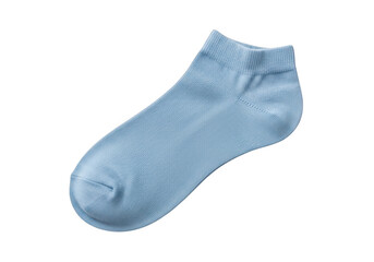 A light blue ankle sock on a white background, slightly wrinkled and textured. isolated on transparent background