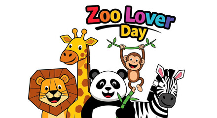 Fototapeta premium Cartoon Animals and Child at Zoo.