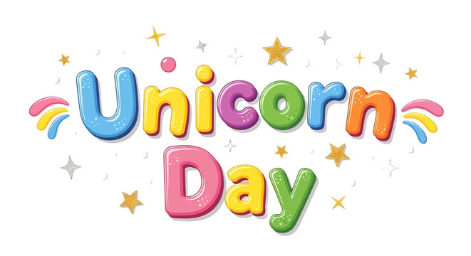 Colorful Unicorn Day Text with Stars 1.