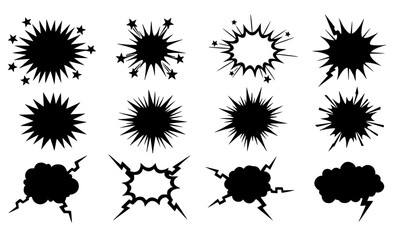 A set of black explosion and burst vector graphics on a white background © Abirex