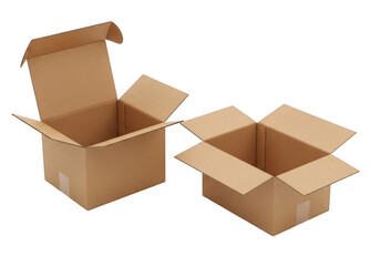 Two open cardboard boxes on a white background for packaging purposes. isolated on transparent background