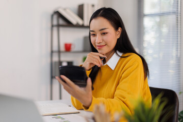 Obraz premium asian finance results, profit growth and budget review. Staff, team and digital with financial report, revenue stats and dividend comparison of risk assessment