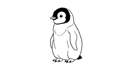 Adorable baby penguin standing upright in a simple line art illustration. © Haroh