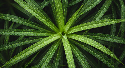 Fototapeta premium Close up of a green succulent plant with dew drops on its leaves