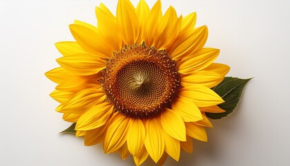 Obraz premium a vibrant yellow sunflower with a golden center surrounded by bright yellow petals against a white background