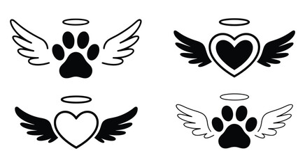Angel wings with paw prints and hearts memorial illustration representing pet loss remembrance, heartfelt tribute symbols © Oscar N. Erwin